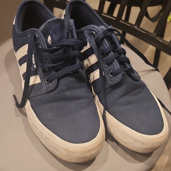 Adidas Navy Blue Sneakers with White Stripes - Picture 1 of 7